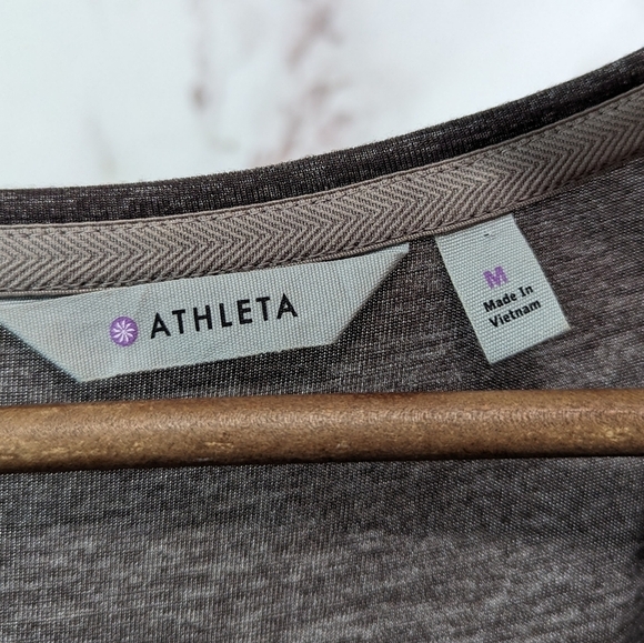 Athleta Dress Womens Medium Brown Mini Taupe Long Sleeve Scoop Ruched - Picture 3 of 11